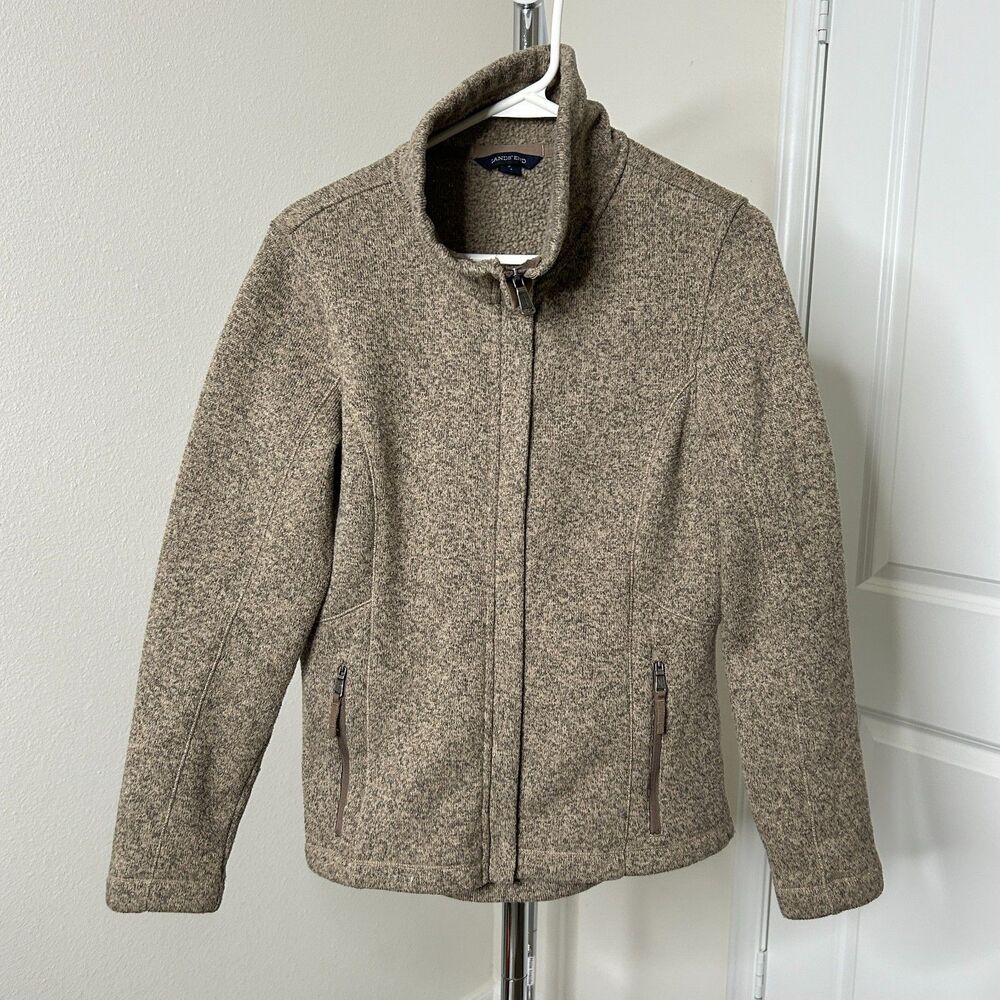 Lands' End Jacket Sweater Fleece Small Brown Heathered Full Zip Mock Gorpcore